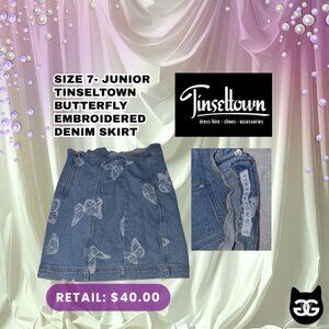 Tinseltown Butterfly Embroidered Denim Skirt Size 7